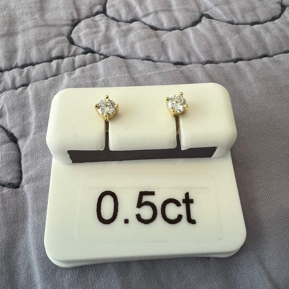 Moissanite Stud Earrings – 0.5 CTW, VVS D Color – 925 Silver, Gold Plated - Picture 1 of 5
